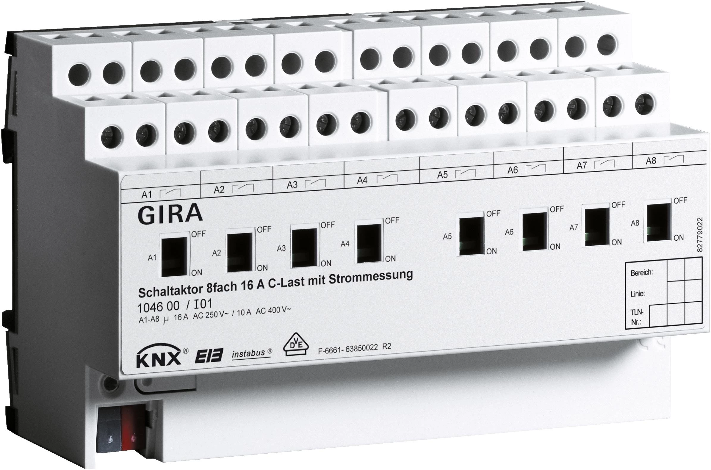  артикул 104600 название Gira Instabus Исполнительное устройство (реле) 8-ми канальное, на DIN-рейку,8 мод