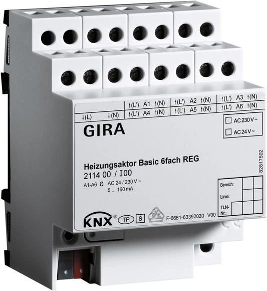  артикул 211400 название Gira Instabus KNX Исполнительное устройство отопления basic 6-местн.