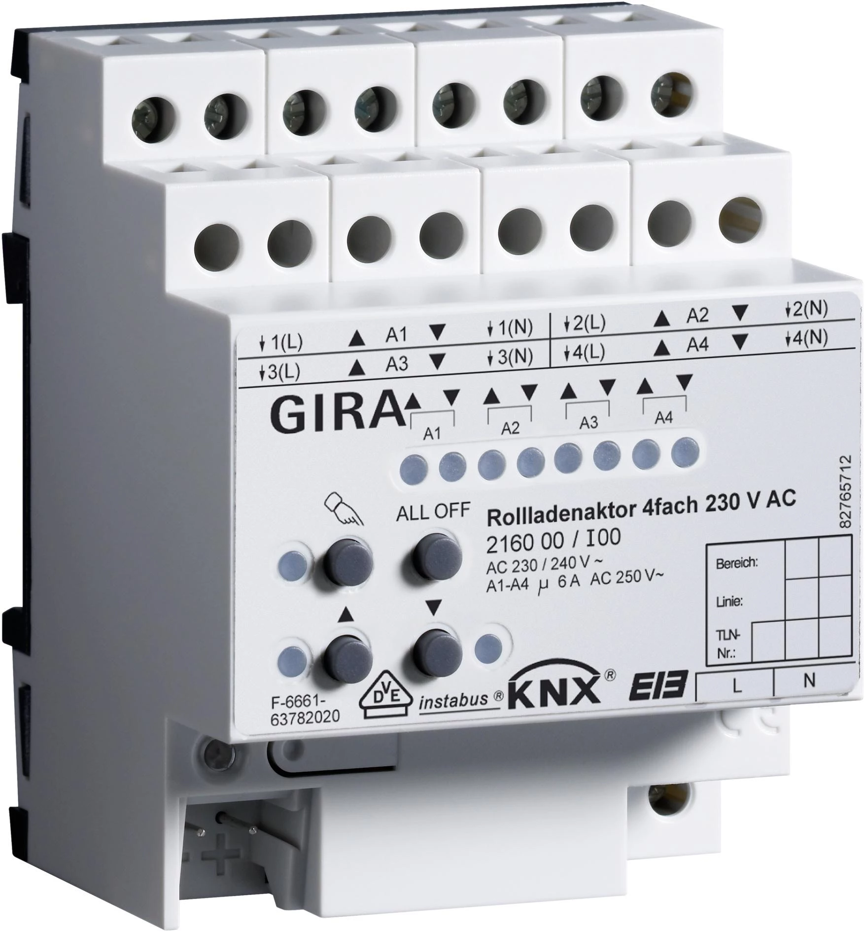  артикул 216000 название Gira KNX Устройство управления жалюзи, 4-канальн., 230V ~ с ручным управлением