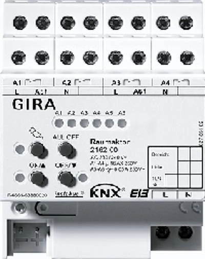  артикул 103600 название Gira KNX Реле / Устройство управления жалюзи 4/2-кан, 16 A тип REG plus