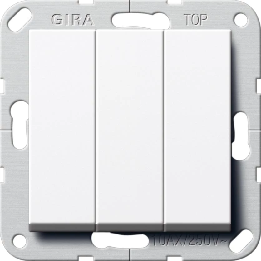  артикул 283003 название Gira S-55 Бел Выключатель 3-х клавишный, вкл/откл.