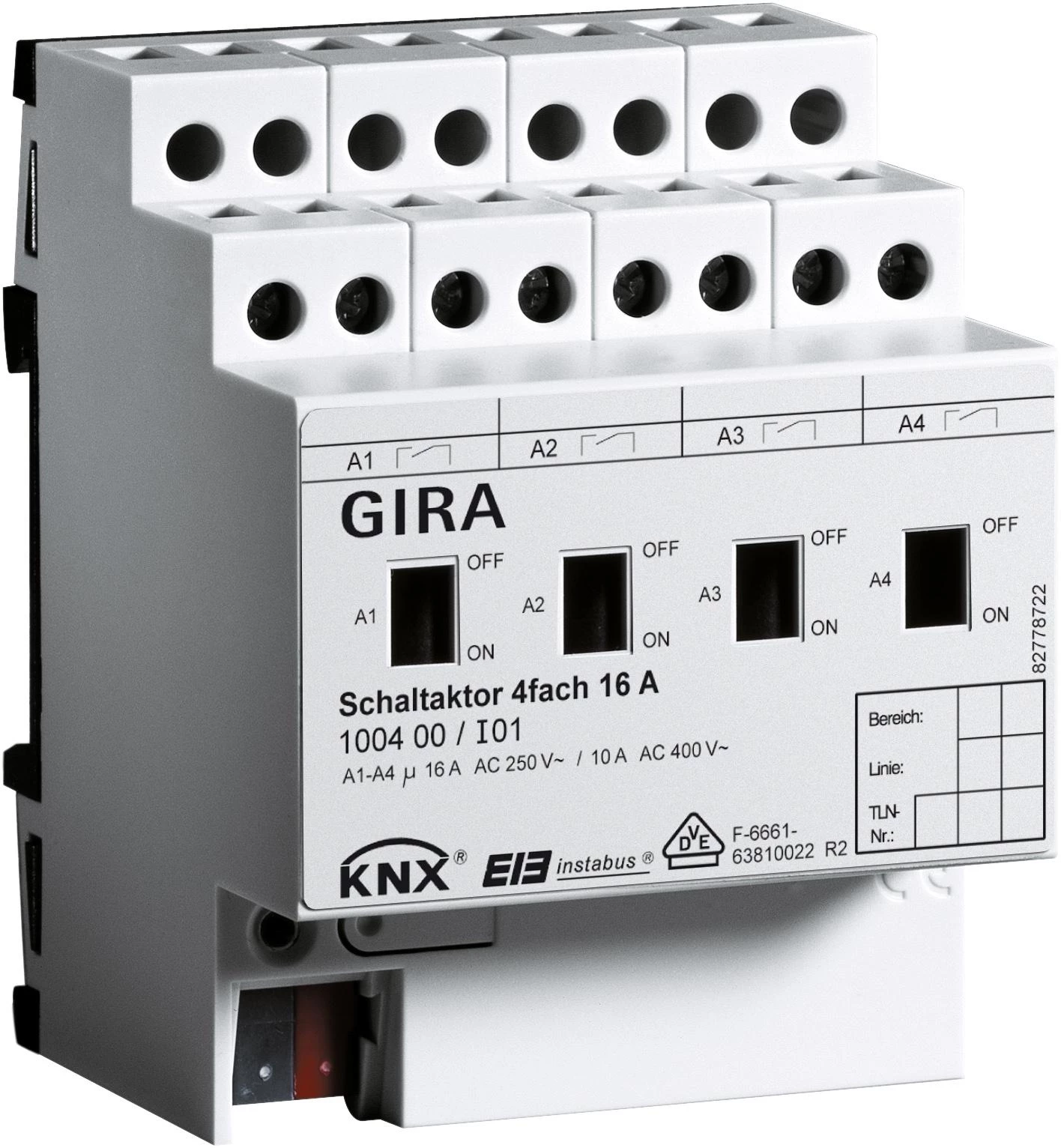  артикул 100400 название Gira Instabus KNX/EIB Исполнительное устройство 4-канальное, с ручным управлением