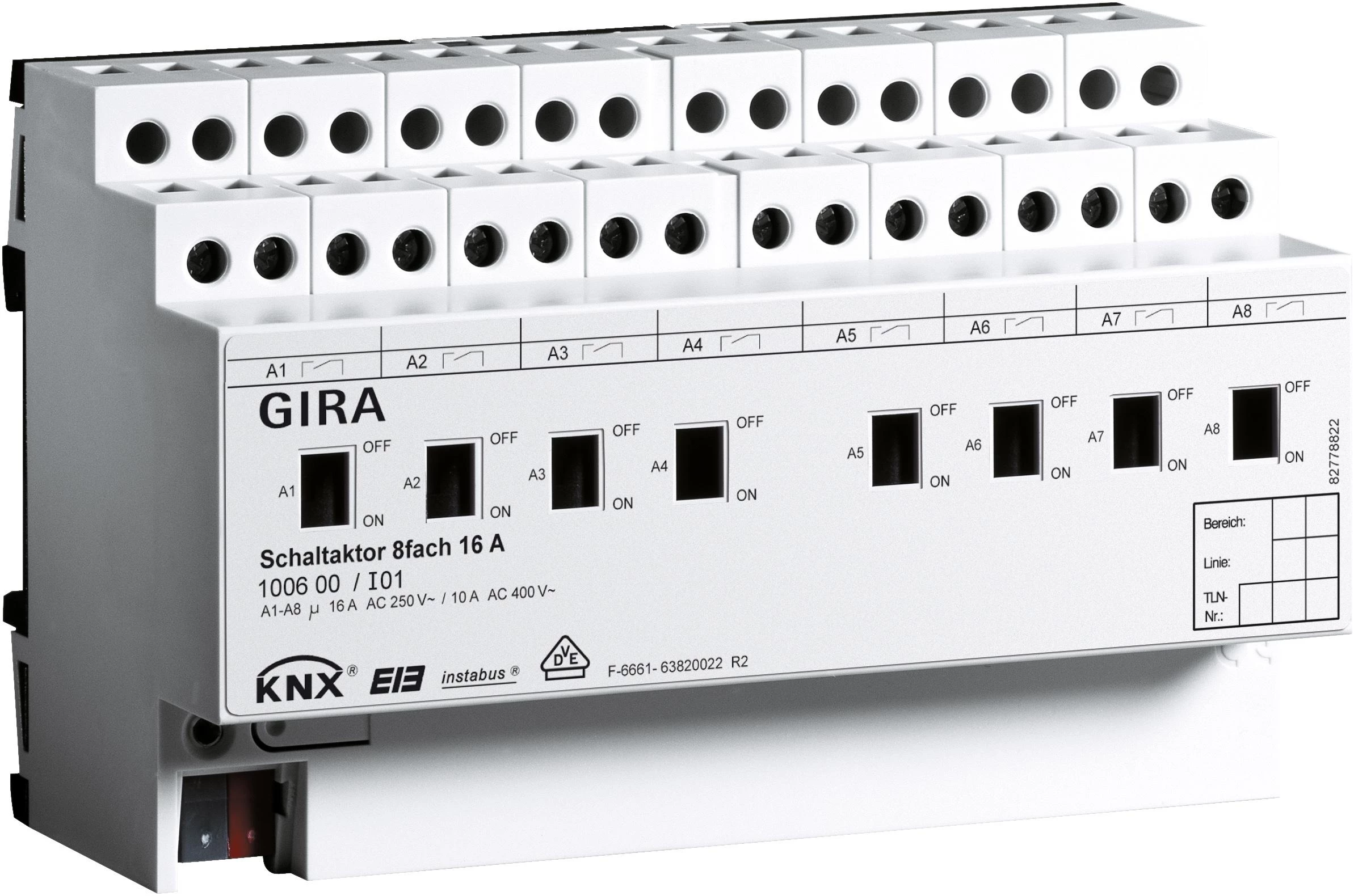  артикул 100600 название Gira Instabus KNX/EIB Исполнительное устройство 8-канальное, с ручным управлением